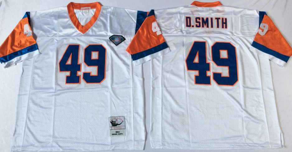 Men NFL Denver Broncos #49 D Smith white Mitchell Ness jerseys